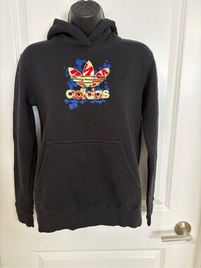 adidas Black Hoodie with Multicolor Trefoil Graphic
